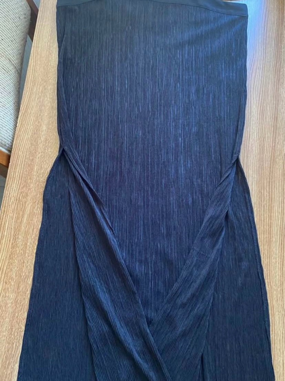 Zara Black Pleated Strap Plissé Dress Large